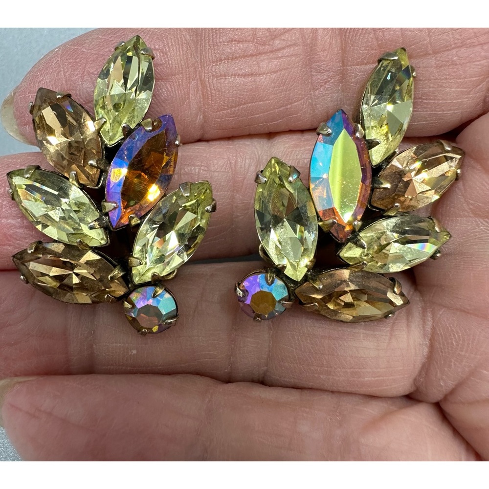 Crystal earrings, fall colors, clip. Vintage.